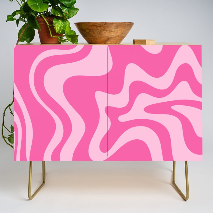 Retro Liquid Swirl Abstract Pattern in Y2K Pink on Pink Credenza Gallery Image 1