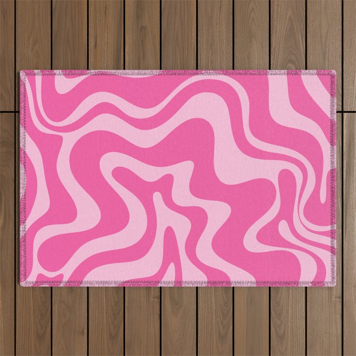Retro Liquid Swirl Abstract Pattern in Y2K Pink on Pink Outdoor Rug ...