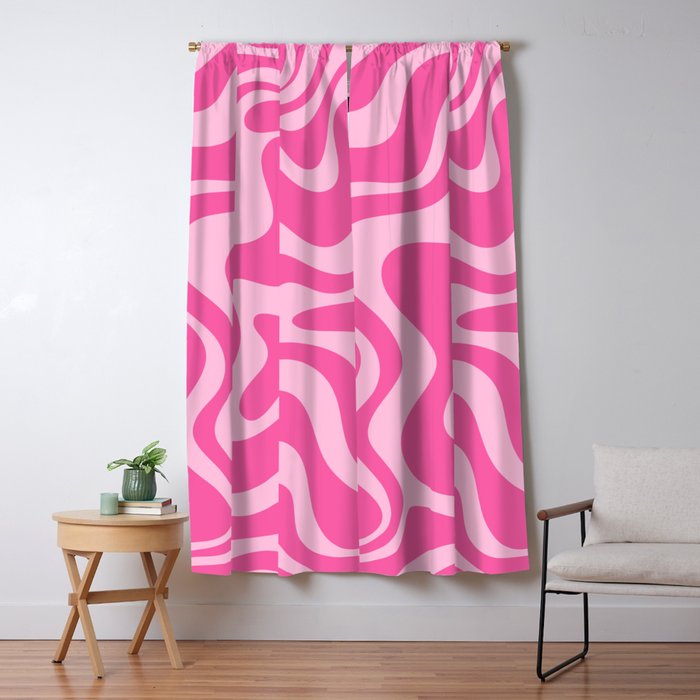 Retro Liquid Swirl Abstract Pattern in Y2K Pink on Pink Window Curtain Gallery Image 5