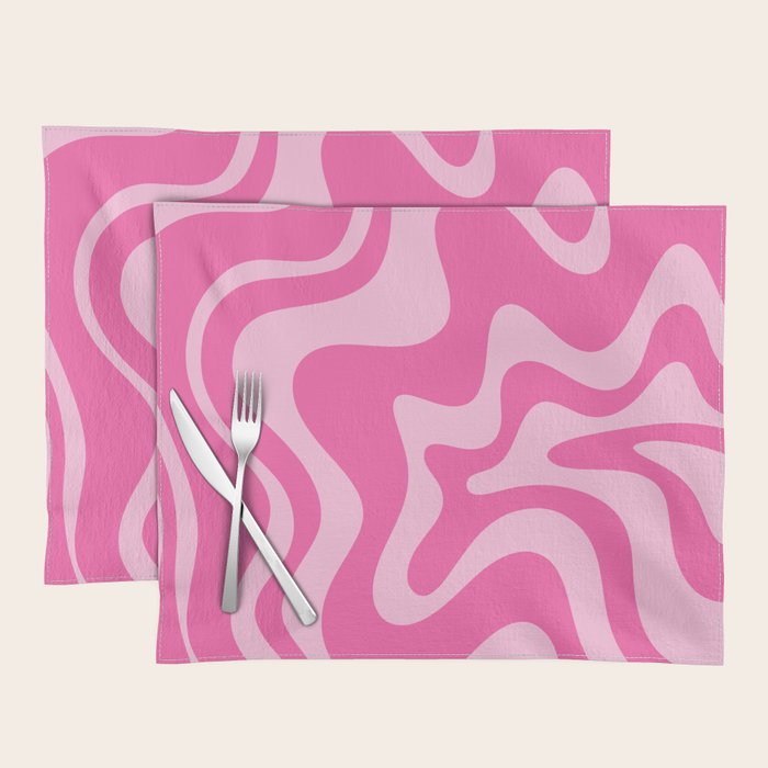 Retro Liquid Swirl Abstract Pattern in Y2K Pink on Pink Placemat Gallery Image 1
