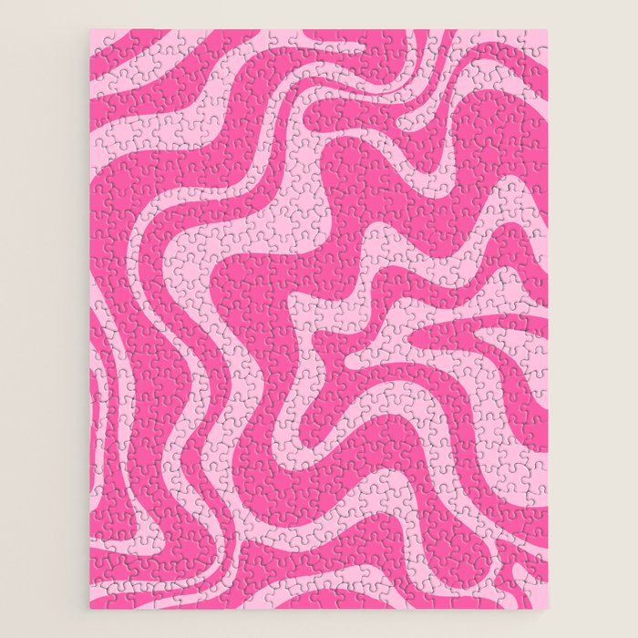 Retro Liquid Swirl Abstract Pattern in Y2K Pink on Pink Jigsaw Puzzle Gallery Image 1