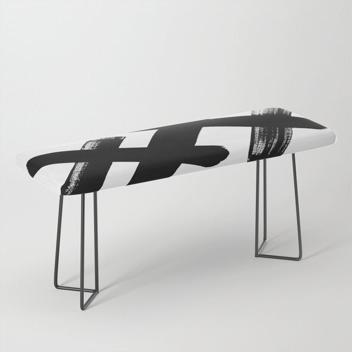 X Black & White Minimalist Abstract Mid century Ink Art Dark Brush Strokes Bench Gallery Image 1