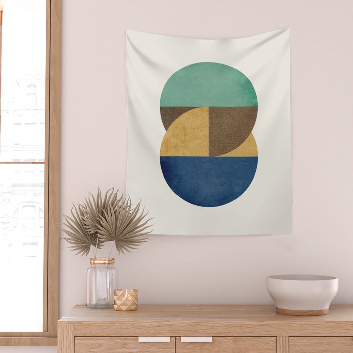 Circle color pieces abstract geometric Wall Tapestry Gallery Image 2