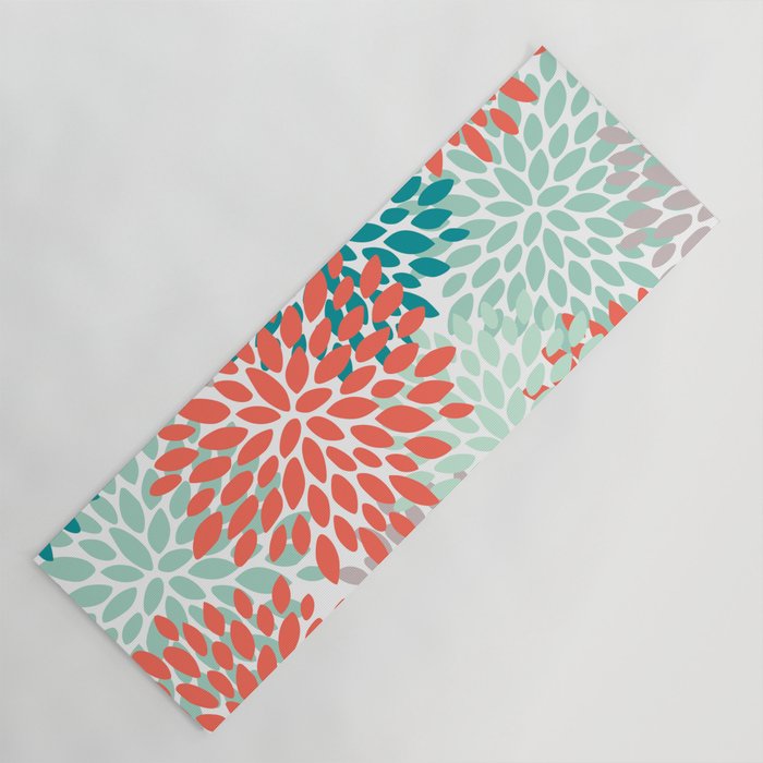 Floral Pattern, Orange, Teal, Mint Green, Flower Print Yoga Mat Gallery Image 1
