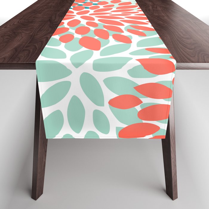 Floral Pattern, Orange, Teal, Mint Green, Flower Print Table Runner Gallery Image 1