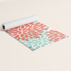 Floral Pattern, Orange, Teal, Mint Green, Flower Print Yoga Mat Gallery Image 2