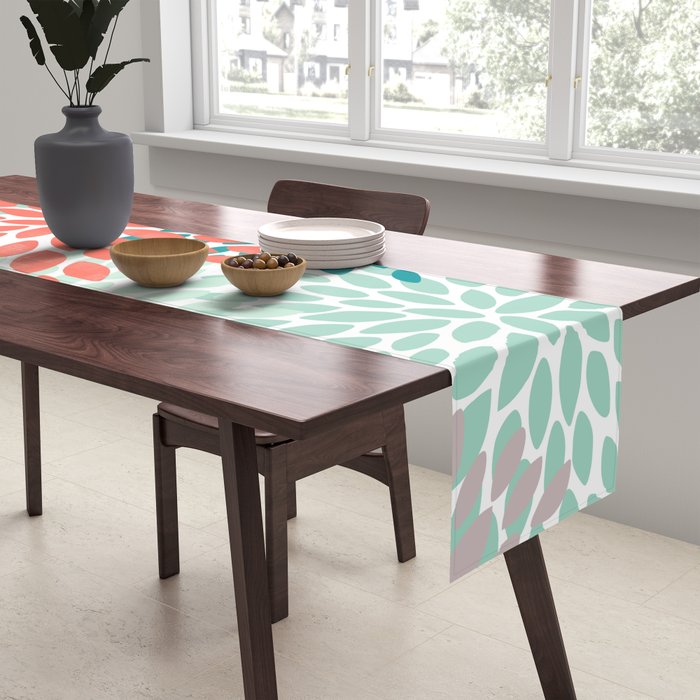 Floral Pattern, Orange, Teal, Mint Green, Flower Print Table Runner Gallery Image 2