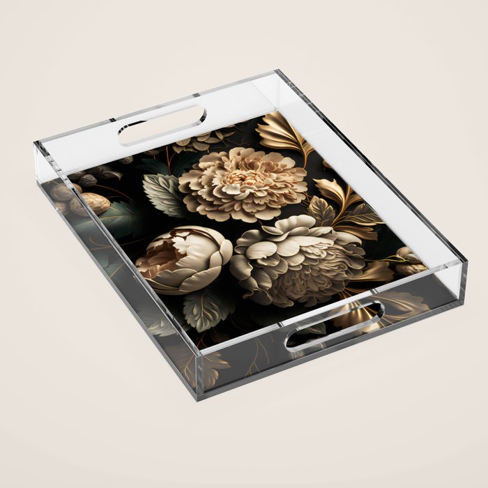 Victorian Cameo and Dark Floral Print Acrylic Tray Gallery Image 1