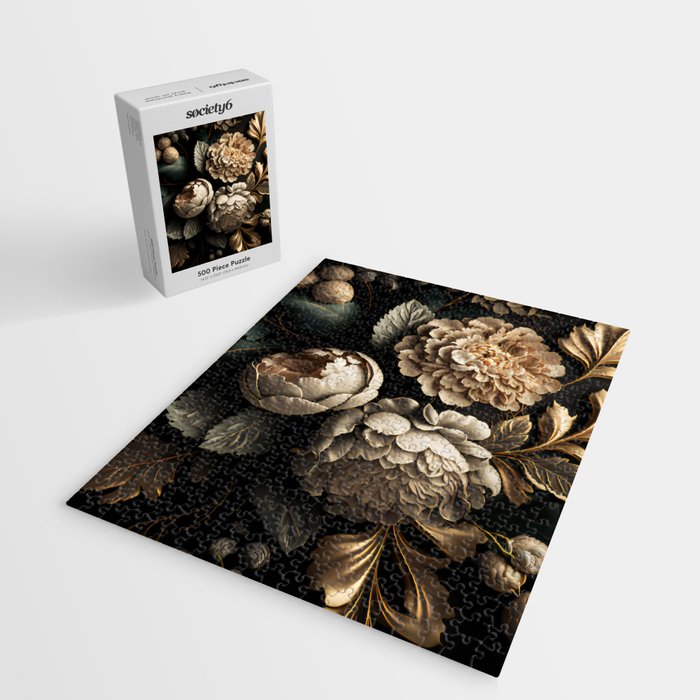 Victorian Cameo and Dark Floral Print Jigsaw Puzzle Gallery Image 2