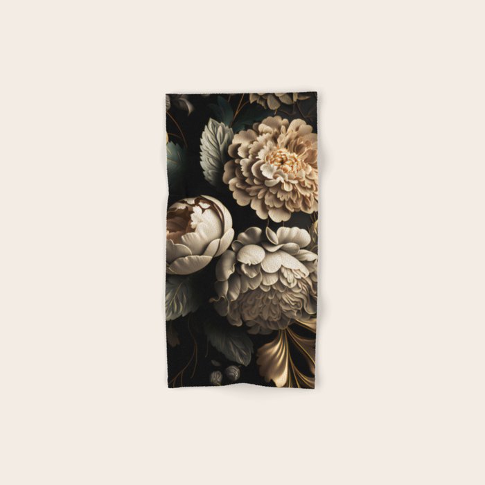 Victorian Cameo and Dark Floral Print Bath Towel Gallery Image 1