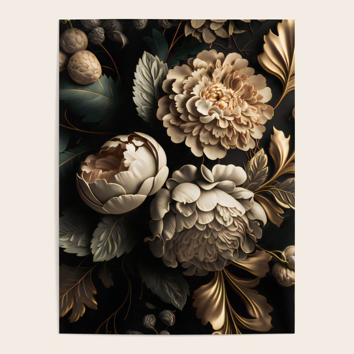 Victorian Cameo and Dark Floral Print Poster Gallery Image 4