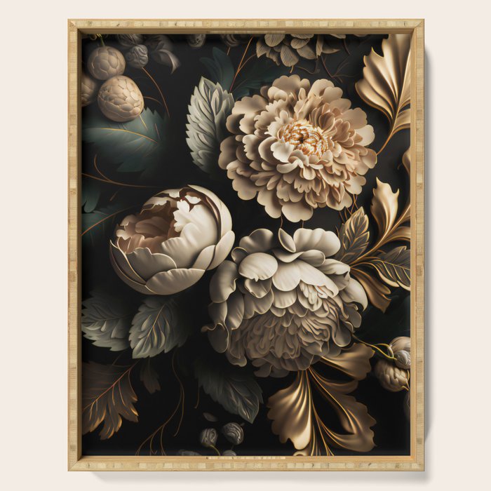 Victorian Cameo and Dark Floral Print Serving Tray Gallery Image 1