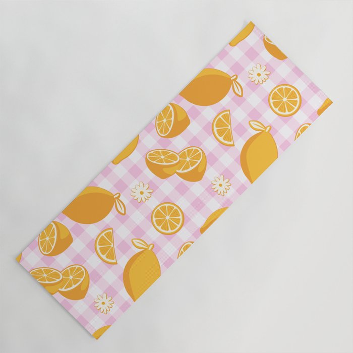 Lemons on Pastel Baby Pink Gingham Yoga Mat Gallery Image 1