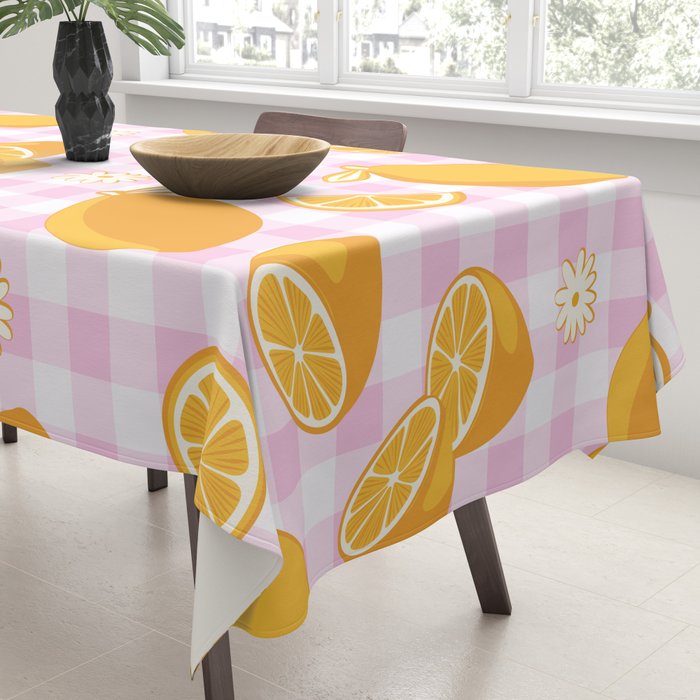 Lemons on Pastel Baby Pink Gingham Tablecloth Gallery Image 3