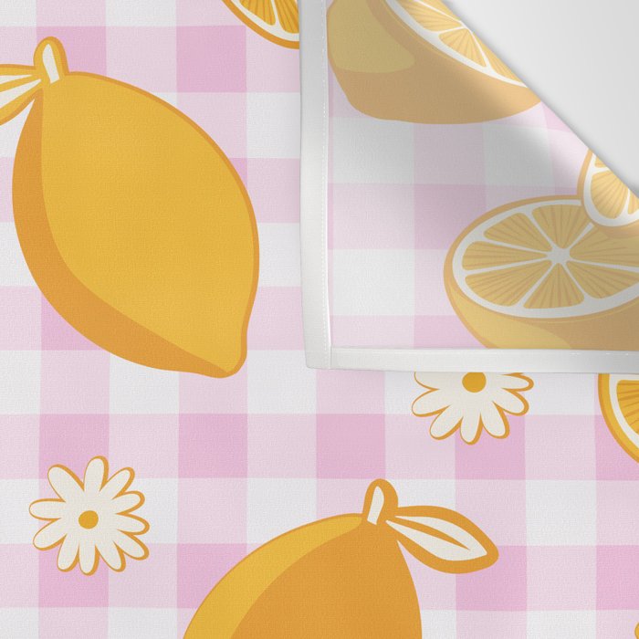 Lemons on Pastel Baby Pink Gingham Wall Tapestry Gallery Image 3
