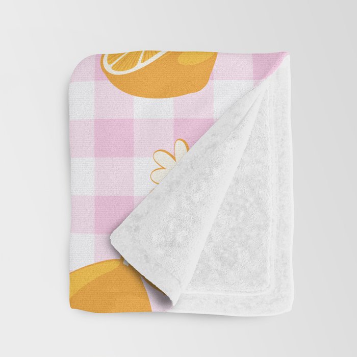 Lemons on Pastel Baby Pink Gingham Throw Blanket Gallery Image 3