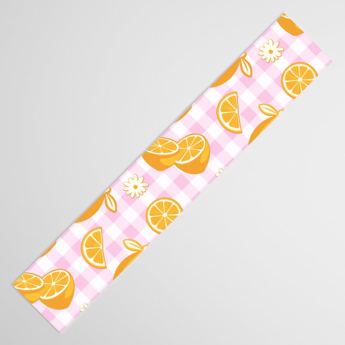 Lemons on Pastel Baby Pink Gingham Table Runner Gallery Image 3