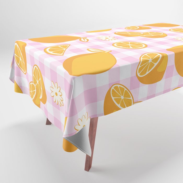 Lemons on Pastel Baby Pink Gingham Tablecloth Gallery Image 1