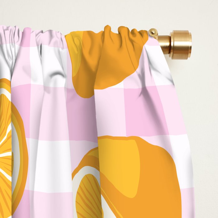 Lemons on Pastel Baby Pink Gingham Window Curtain Gallery Image 2