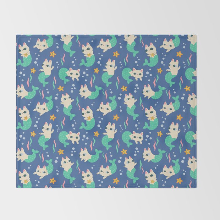 Pretty Purrmaids - Cat Mermaids Throw Blanket Gallery Image 2