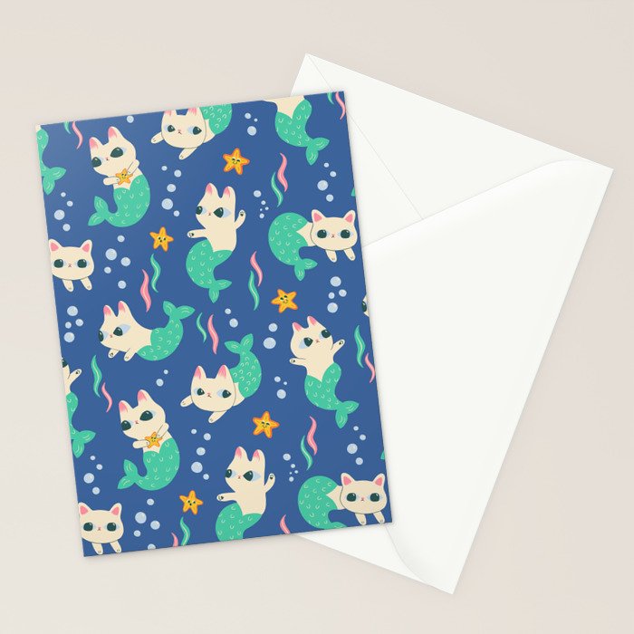 Pretty Purrmaids - Cat Mermaids Stationery Card Gallery Image 2