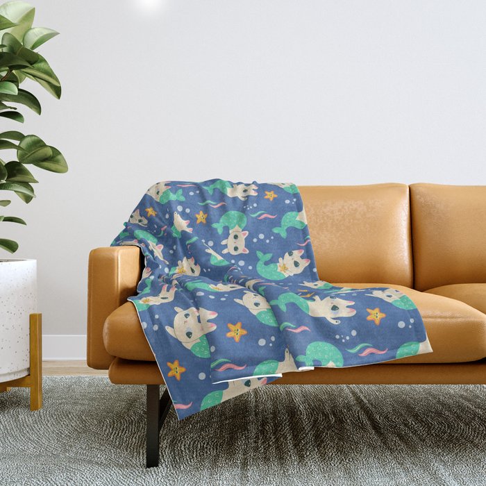 Pretty Purrmaids - Cat Mermaids Throw Blanket Gallery Image 1