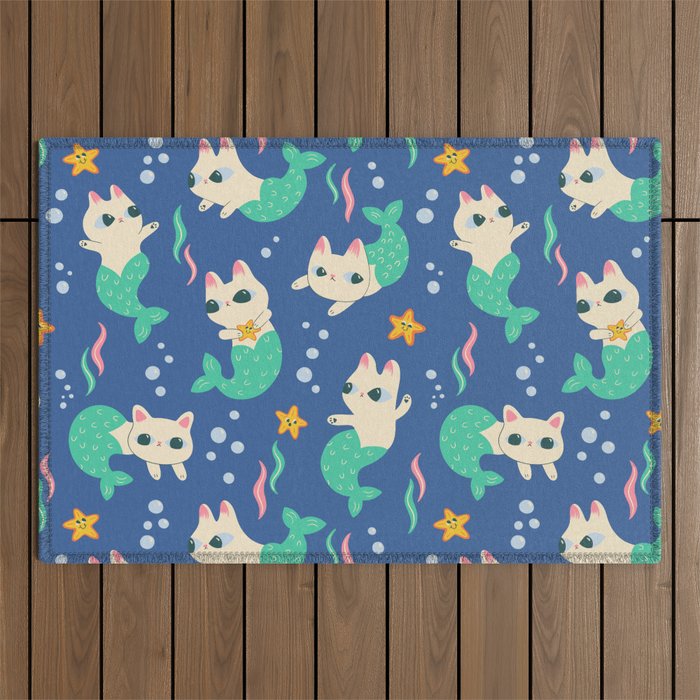 Pretty Purrmaids - Cat Mermaids Outdoor Rug Gallery Image 1
