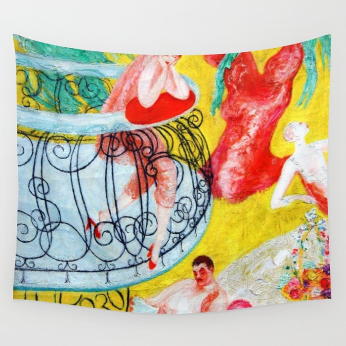 'Love Flight of a Pink Candy Heart' landscape painting by Florine Stettheimer Wall Tapestry Gallery Image 1