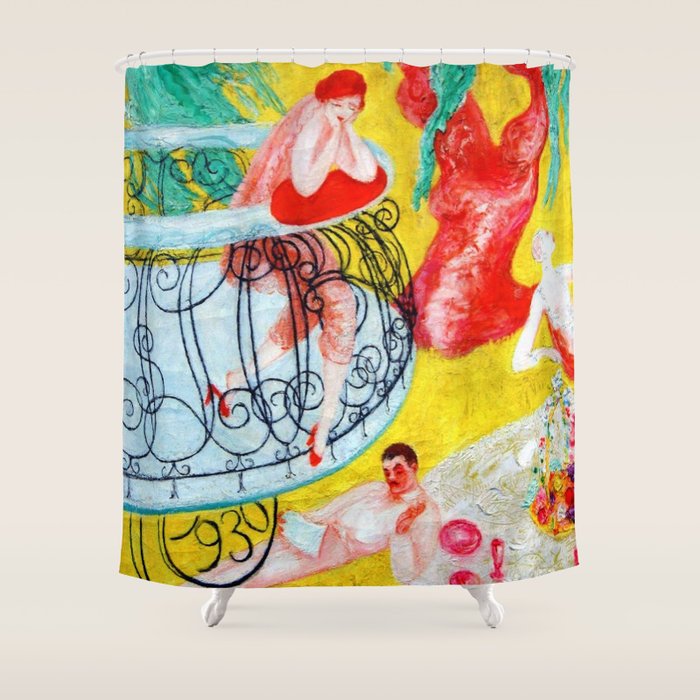 'Love Flight of a Pink Candy Heart' landscape painting by Florine Stettheimer Shower Curtain Gallery Image 1