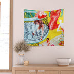 'Love Flight of a Pink Candy Heart' landscape painting by Florine Stettheimer Wall Tapestry Gallery Image 2