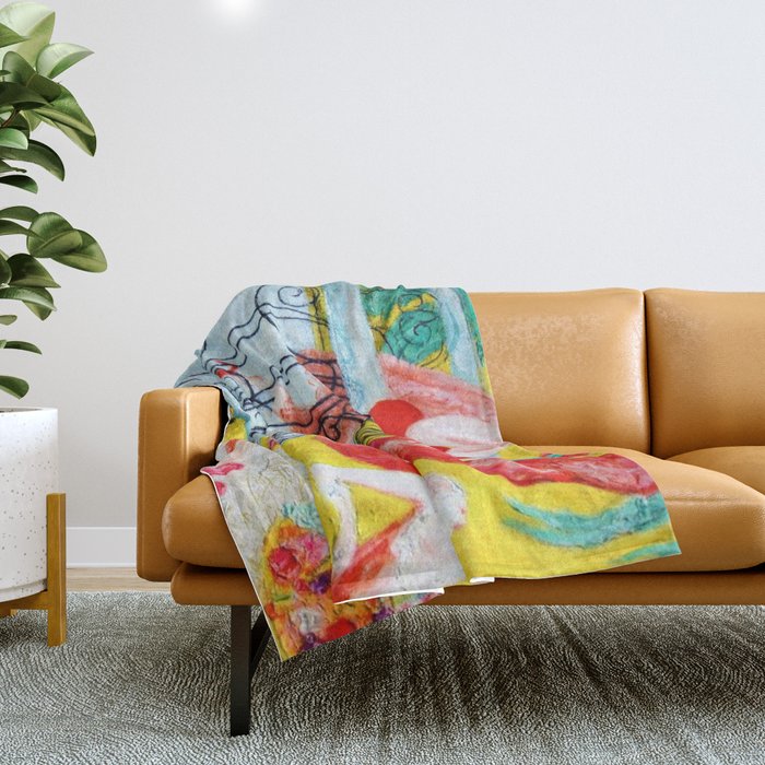 'Love Flight of a Pink Candy Heart' landscape painting by Florine Stettheimer Throw Blanket Gallery Image 1