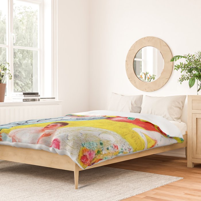 'Love Flight of a Pink Candy Heart' landscape painting by Florine Stettheimer Duvet Cover Gallery Image 2