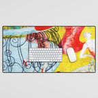 'Love Flight of a Pink Candy Heart' landscape painting by Florine Stettheimer Desk Mat Gallery Image 1