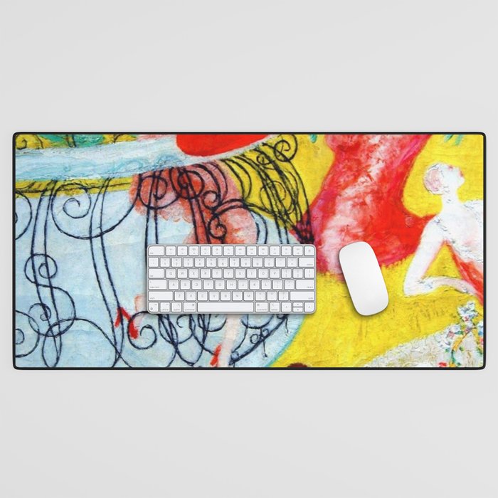 'Love Flight of a Pink Candy Heart' landscape painting by Florine Stettheimer Desk Mat Gallery Image 1