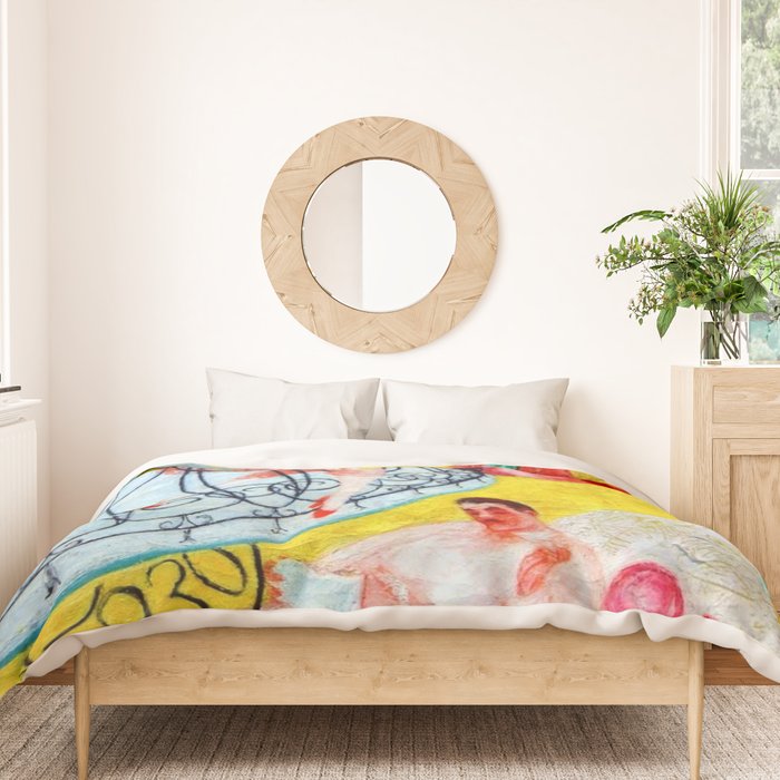 'Love Flight of a Pink Candy Heart' landscape painting by Florine Stettheimer Duvet Cover Gallery Image 3