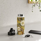 70s, flowers, green, retro, vintage, floral bouquet, olive green Water Bottle Gallery Image 4
