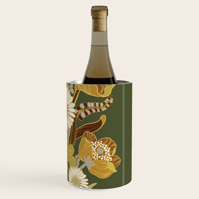 70s, flowers, green, retro, vintage, floral bouquet, olive green Wine Chiller Gallery Image 3