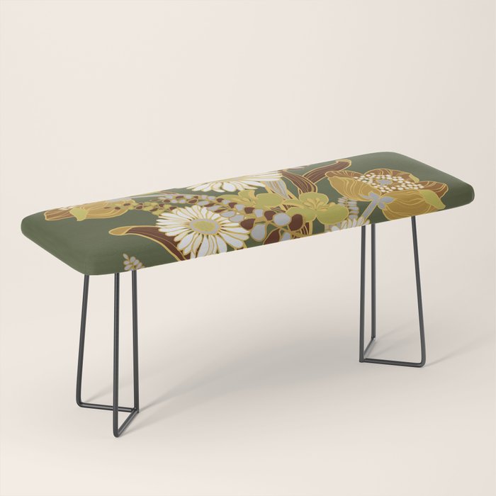 70s, flowers, green, retro, vintage, floral bouquet, olive green Bench Gallery Image 1
