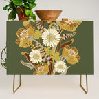 70s, flowers, green, retro, vintage, floral bouquet, olive green Credenza Gallery Image 1