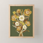 70s, flowers, green, retro, vintage, floral bouquet, olive green Mini Art Print Gallery Image 1