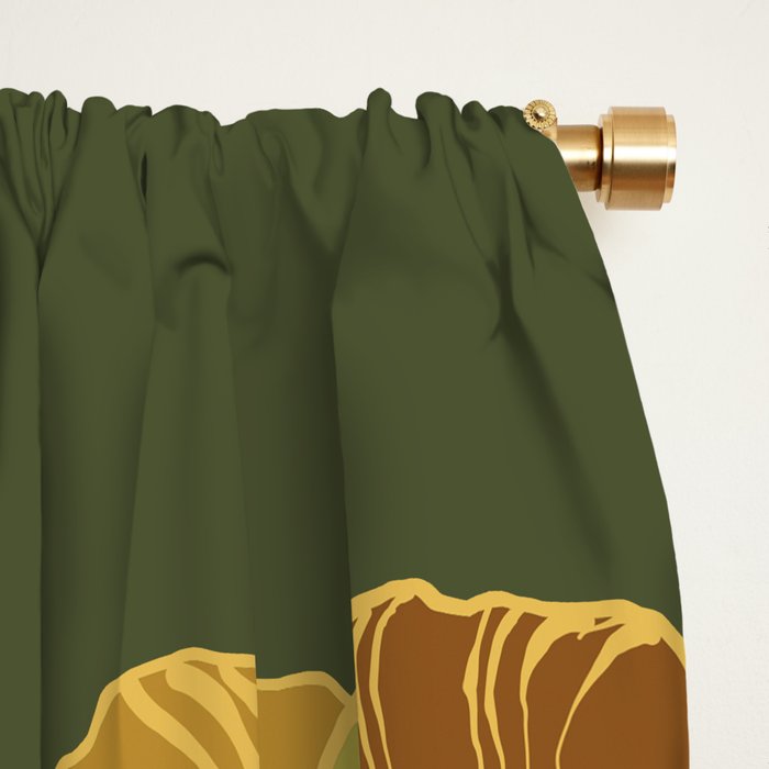 70s, flowers, green, retro, vintage, floral bouquet, olive green Window Curtain Gallery Image 2