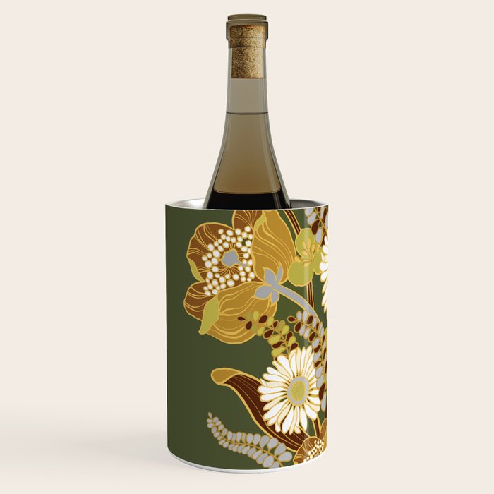70s, flowers, green, retro, vintage, floral bouquet, olive green Wine Chiller Gallery Image 2