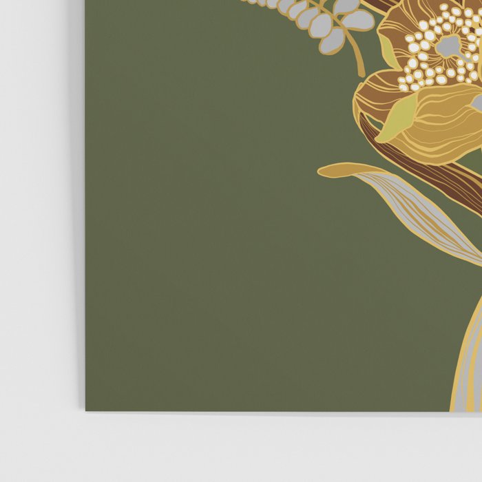 70s, flowers, green, retro, vintage, floral bouquet, olive green Poster Gallery Image 3