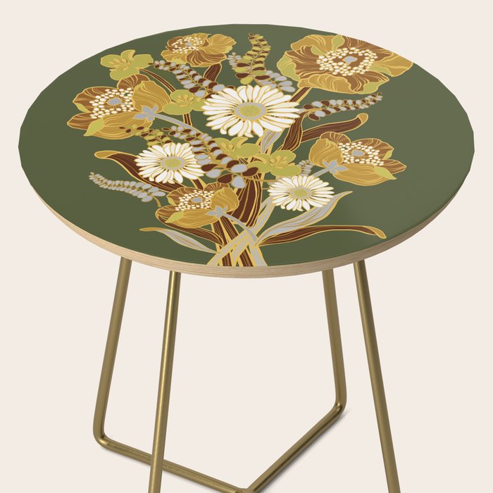 70s, flowers, green, retro, vintage, floral bouquet, olive green Side Table Gallery Image 2