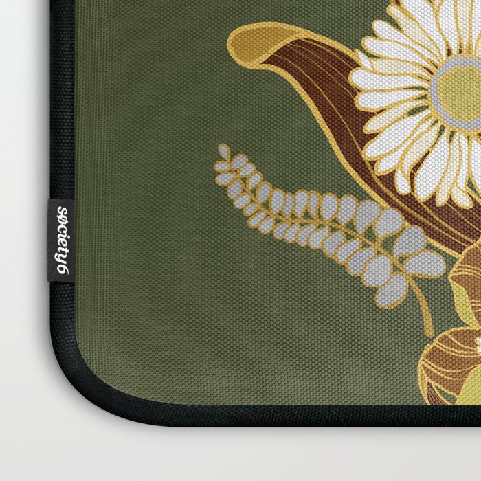 70s, flowers, green, retro, vintage, floral bouquet, olive green Laptop Sleeve Gallery Image 3