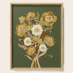 70s, flowers, green, retro, vintage, floral bouquet, olive green Serving Tray Gallery Image 1