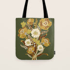 70s, flowers, green, retro, vintage, floral bouquet, olive green Tote Bag Gallery Image 1