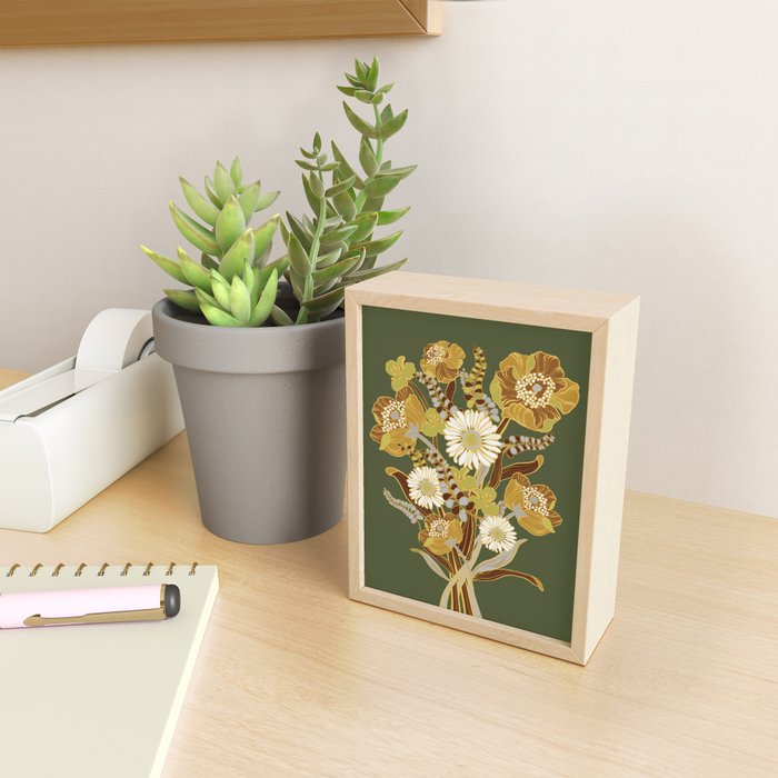 70s, flowers, green, retro, vintage, floral bouquet, olive green Mini Art Print Gallery Image 2