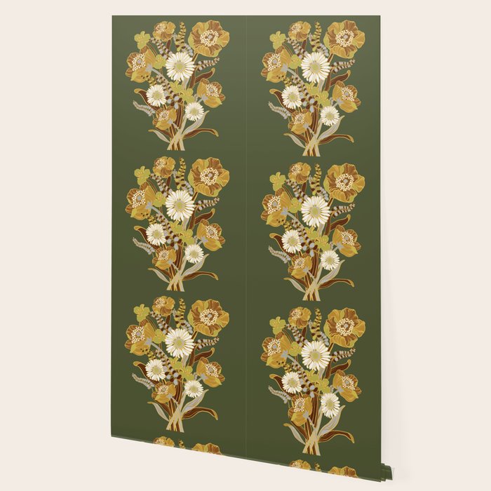 70s, flowers, green, retro, vintage, floral bouquet, olive green Wallpaper Gallery Image 2