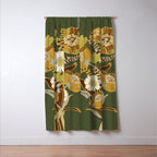 70s, flowers, green, retro, vintage, floral bouquet, olive green Window Curtain Gallery Image 3